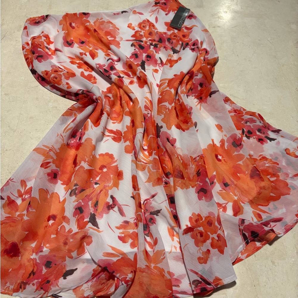 Covington Floral Midi Skirt - Orange and Red